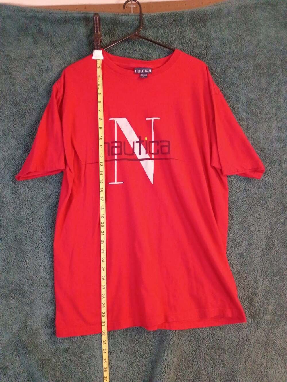 Vintage Nautica Big Logo Graphic T-Shirt Red Size L